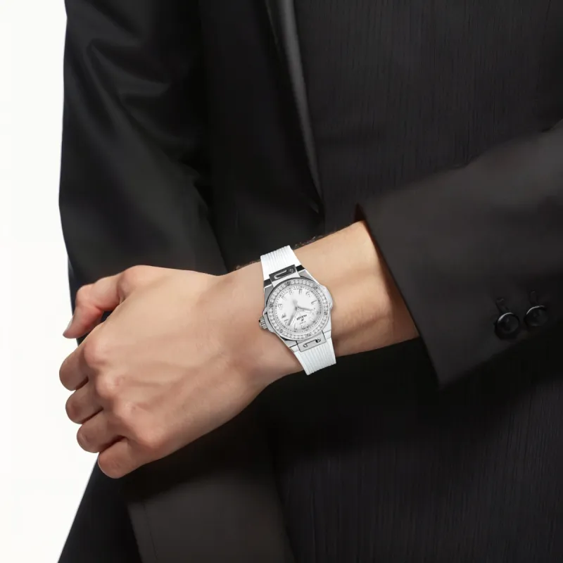 HUBLOT BIG BANG Collection Automatic Mechanical Movement Unisex Watch 33mm White Dial Stainless Steel Case Rubber Strap-4