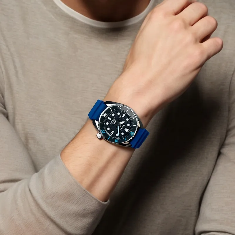 SEIKO Mechanical Movement Silicone Strap Watch Men's Watches Blue Dial-2