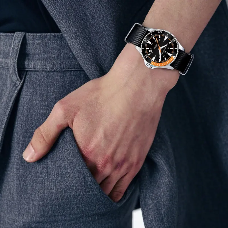 HAMILTON Automatic Mechanical Movement Men's Watches Watch 40mm Black Dial Stainless Steel Case Nylon Strap-4