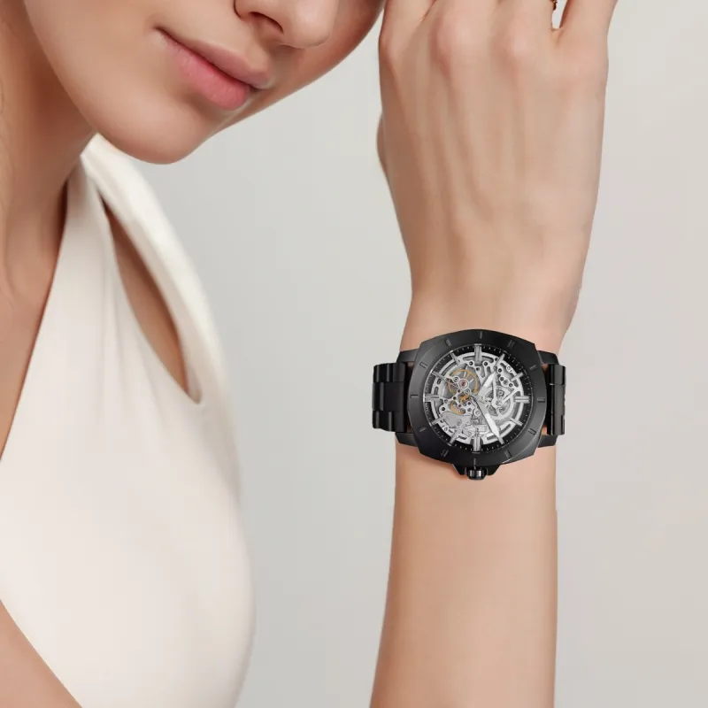 FOSSIL Wrist Watch Automatic Mechanical Movement Stainless Steel Strap 45mm Cut-Out Dial Unisex-3