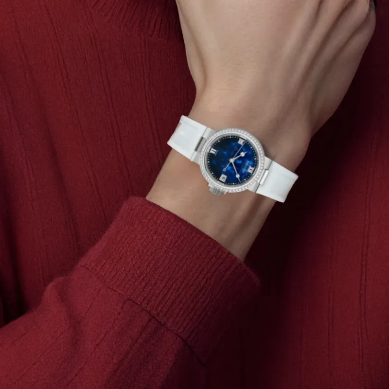 BREGUET MARINE Collection Automatic Mechanical Movement Unisex Watch 33.8mm Blue Dial Steel Case Rubber Strap-3