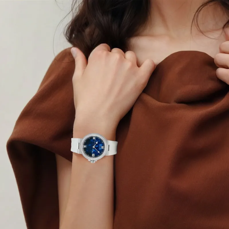 BREGUET MARINE Collection Automatic Mechanical Movement Unisex Watch 33.8mm Blue Dial Steel Case Rubber Strap-4