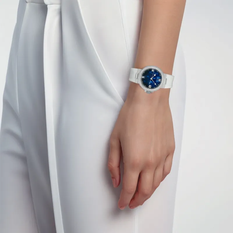 BREGUET MARINE Collection Automatic Mechanical Movement Unisex Watch 33.8mm Blue Dial Steel Case Rubber Strap-1