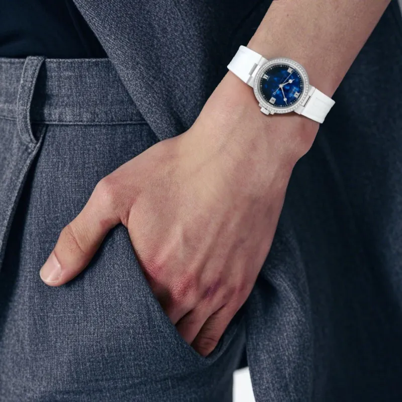 BREGUET MARINE Collection Automatic Mechanical Movement Unisex Watch 33.8mm Blue Dial Steel Case Rubber Strap-2