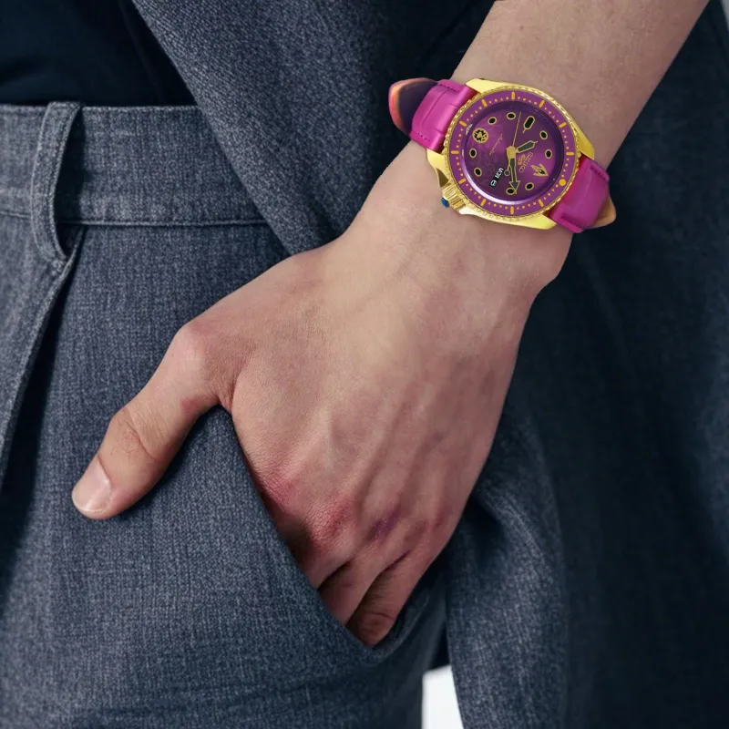 SEIKO Mechanical Movement Leather Strap Watch Unisex Purple Watch Dial-4