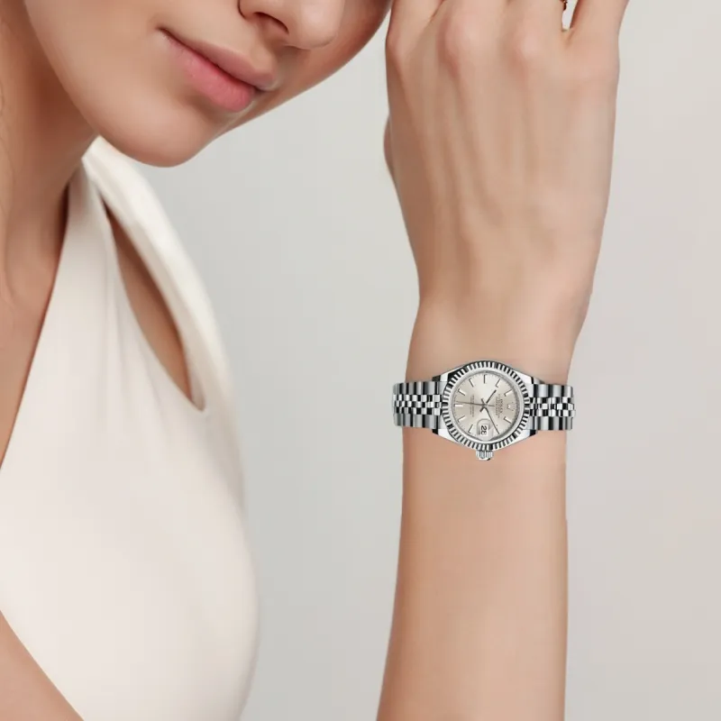 ROLEX Women's Apparel Log Series Automatic Mechanical Movement Women's Watch 28mm Silver Dial Oystersteel Case-4