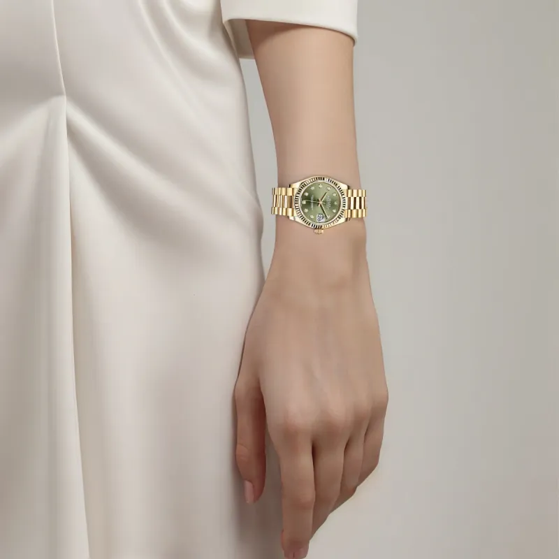 ROLEX Log Series Automatic Mechanical Movement Women's Watch 31mm Green Dial 18K Gold Watch Case 18K Gold Strap-8