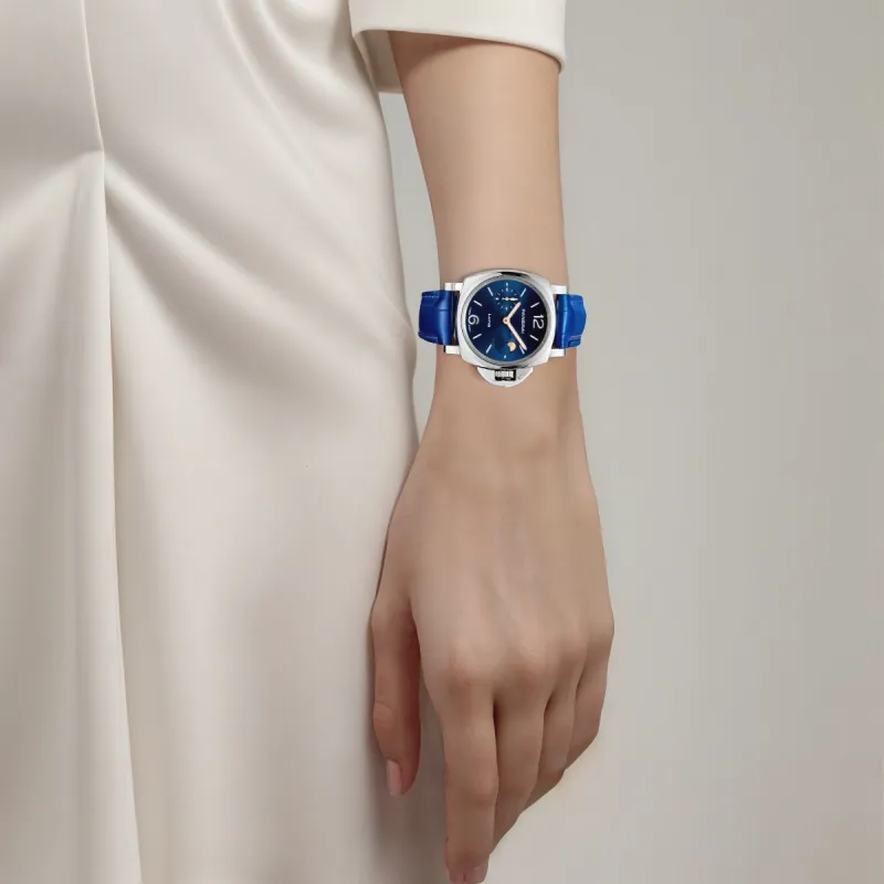 PANERAI LUMINOR DUE Automatic Mechanical Movement Women's Watch 38mm 38mm Blue Dial Crocodile Leather Strap-3