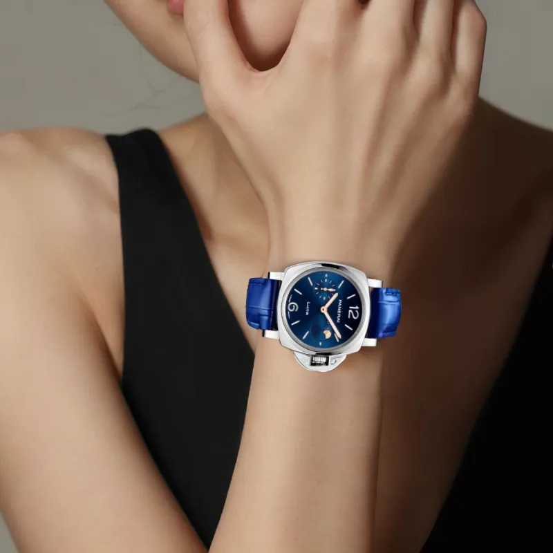 PANERAI LUMINOR DUE Automatic Mechanical Movement Women's Watch 38mm 38mm Blue Dial Crocodile Leather Strap-5