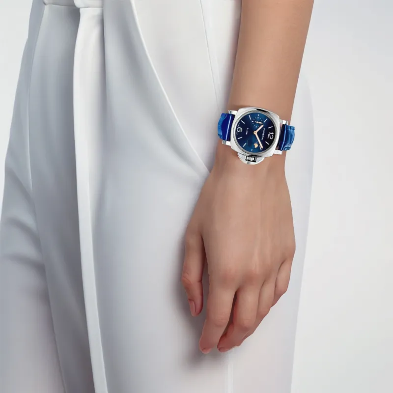 PANERAI LUMINOR DUE Automatic Mechanical Movement Women's Watch 38mm 38mm Blue Dial Crocodile Leather Strap-6
