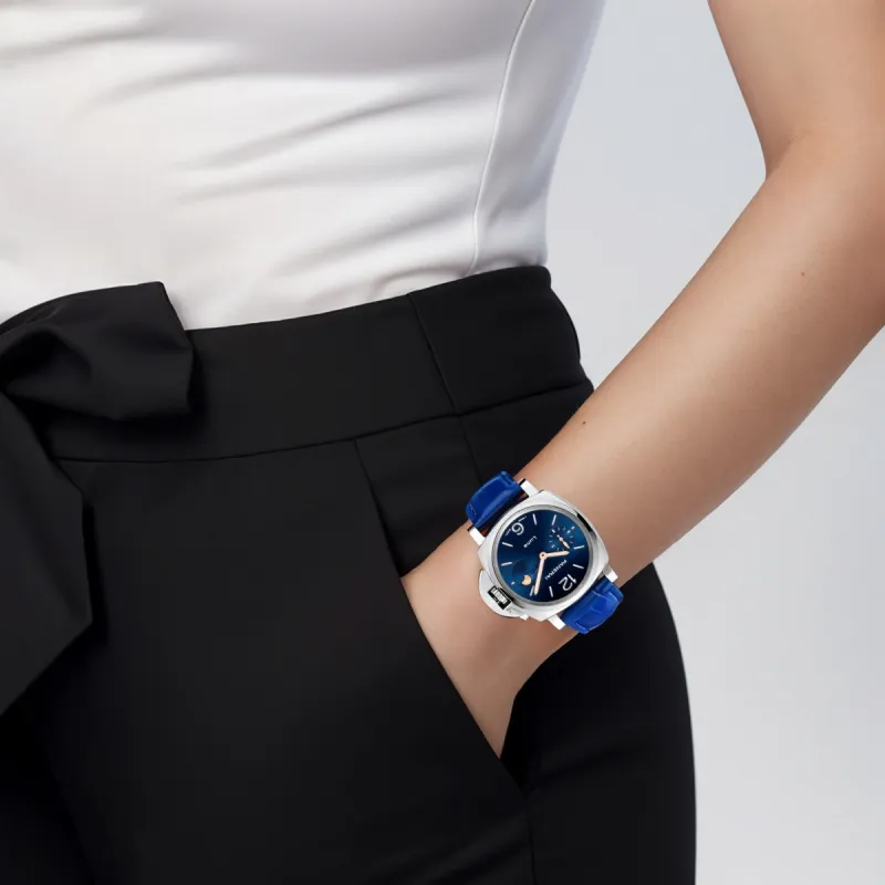 PANERAI LUMINOR DUE Automatic Mechanical Movement Women's Watch 38mm 38mm Blue Dial Crocodile Leather Strap-8