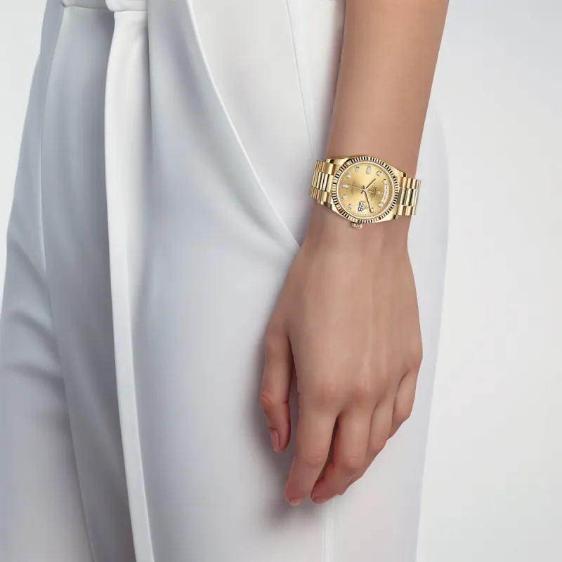 ROLEX Week type Calendar Automatic Mechanical Movement Unisex Watch 36mm Gold Dial 18ct Gold Watch Case-2