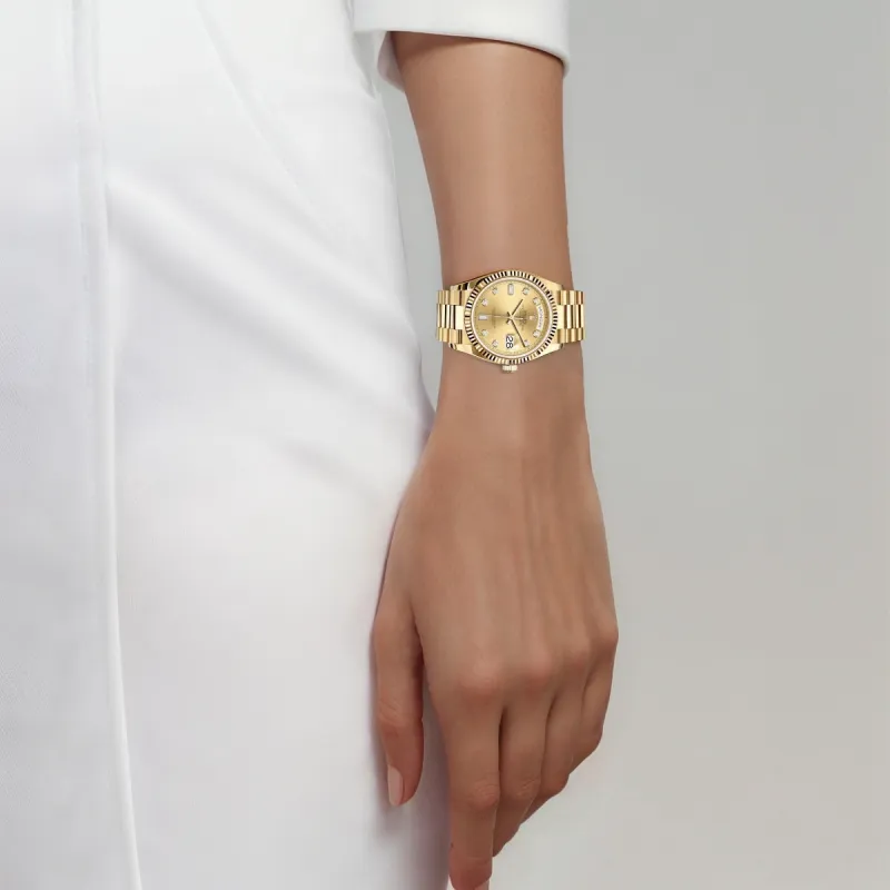 ROLEX Week type Calendar Automatic Mechanical Movement Unisex Watch 36mm Gold Dial 18ct Gold Watch Case-4