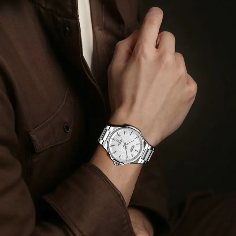 EBOHR Explorer Collection Mechanical Movement Stainless Steel Strap Watch Men's Watches White Dial-2