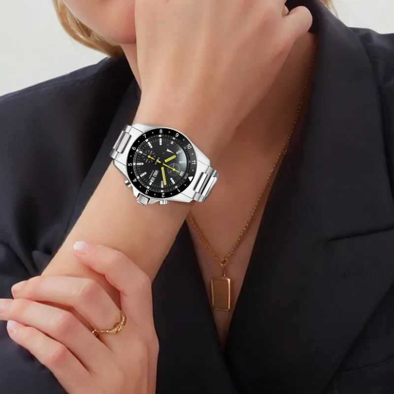 YEMA Wrist Watch Automatic Mechanical Movement Stainless Steel Strap 40mm Black Dial Men's Watches-2