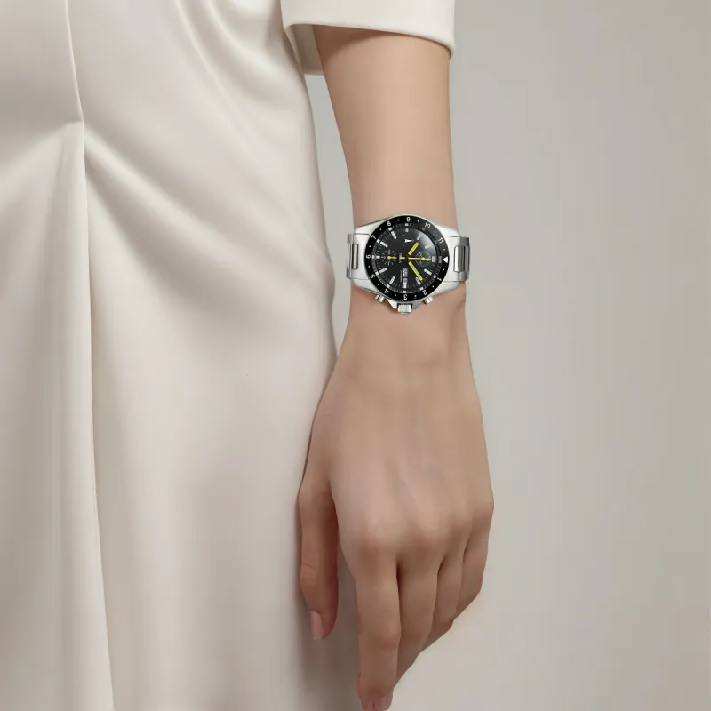 YEMA Wrist Watch Automatic Mechanical Movement Stainless Steel Strap 40mm Black Dial Men's Watches-3