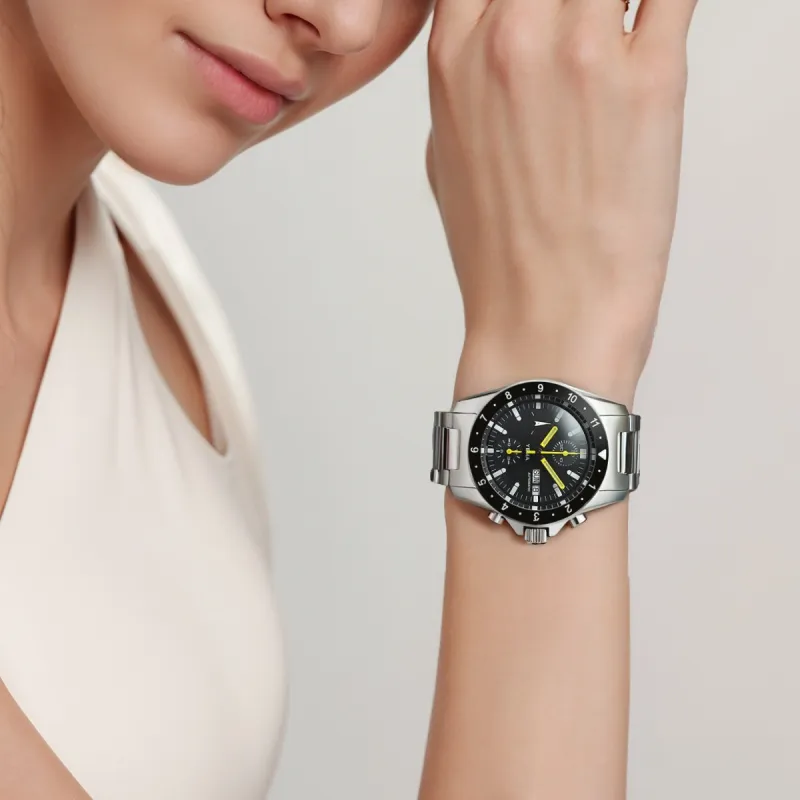 YEMA Wrist Watch Automatic Mechanical Movement Stainless Steel Strap 40mm Black Dial Men's Watches-4