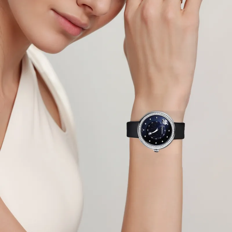CHANEL MADEMOISELLE PRIVÉ Collection Wrist Watch Automatic Mechanical Movement Satin Strap Blue Dial Women's-3