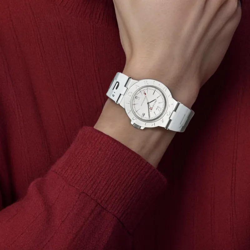 BVLGARI BVLGARI∙BVLGARI Collection Wrist Watch Automatic Mechanical Movement Rubber Strap 40mm White Dial Men's Watches-4