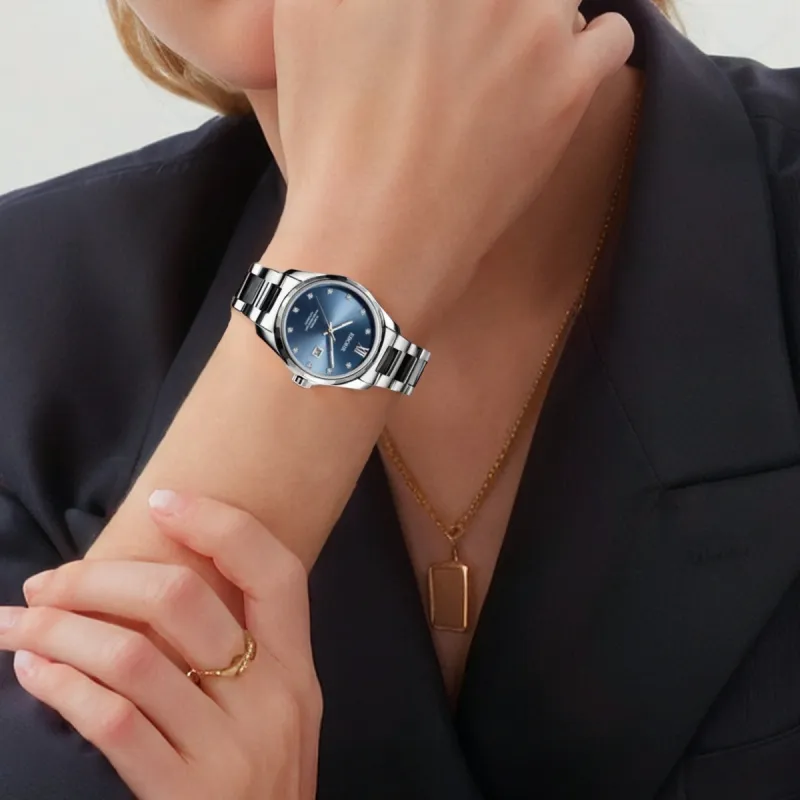 EBOHR Master Collection Mechanical Movement Stainless Steel Strap Watch Women's Watch Blue Dial-1