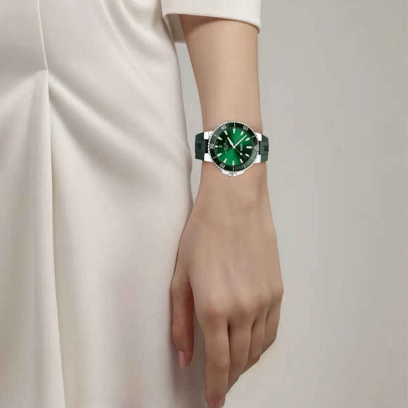 Oris Automatic Mechanical Movement Unisex Watch 41.5mm Green Dial Stainless Steel Case Rubber Strap-1