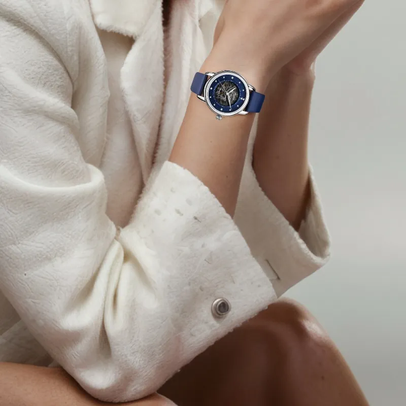 Fiyta DLA802087.WLL Automatic Mechanical Movement Leather Strap Watch Women's Watch Blue Dial-4