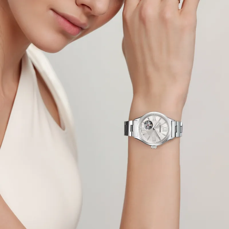 CITIZEN Mechanical Collection Automatic Mechanical Movement Stainless Steel Strap Watch Women's Watch Silver Dial-4