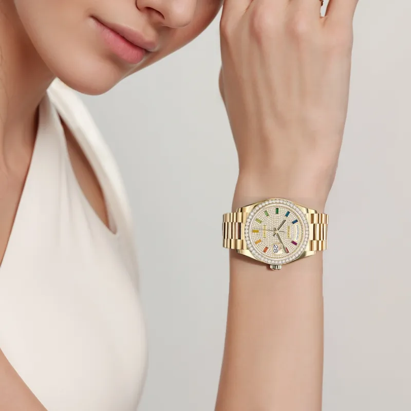 ROLEX Week type Calendar Automatic Mechanical Movement Unisex Watch 36mm Gold Dial 18K Gold Watch Case-3