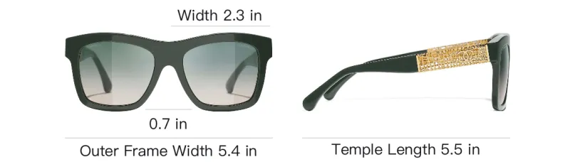 CHANEL Metal Acetate Irregular Shape Sunglasses Women's Green-4