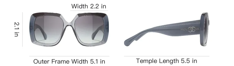 CHANEL High-grade Resin Square Sunglasses Unisex Gray Blue-3