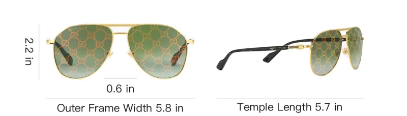 GUCCI Aviator Frame Sunglasses Shiny Yellow Gold Toned Metal Frame With Top Bar-2