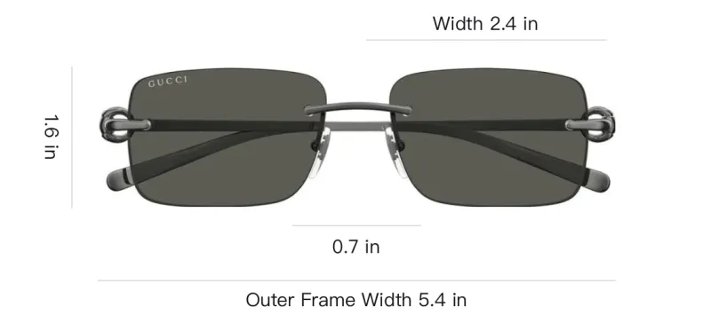 GUCCI Metal Rectangular Sunglasses Unisex Ruthenium Color-2