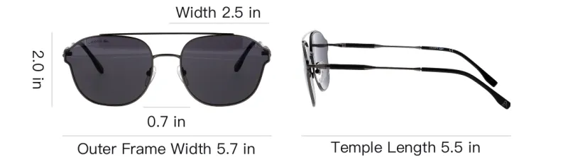 LACOSTE Metal Aviator Sunglasses Unisex Dark Gray-3