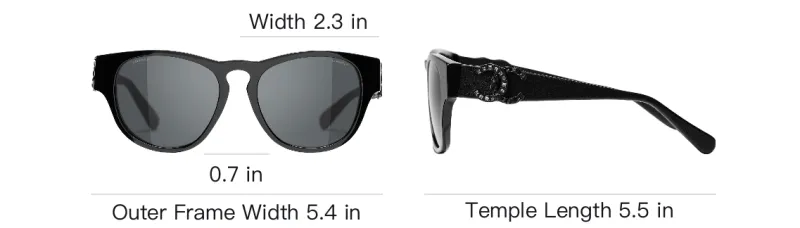 CHANEL Plate Frame Leather Oval Sunglasses Unisex Black-5
