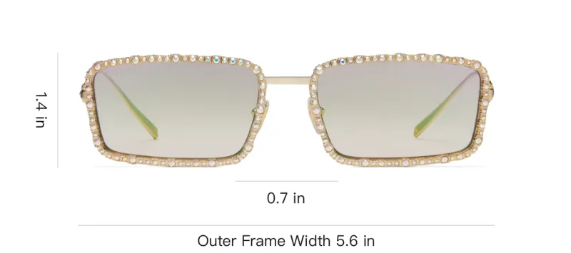 GUCCI Metal Crystal Square Sunglasses Women's Gold-3