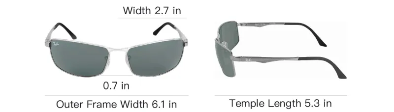 RayBan Metal Rectangular Sunglasses Men's Silver-3