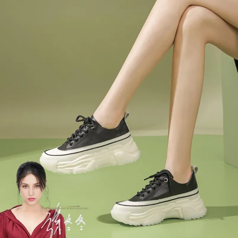 PIERCE GENTRY Chunky Sneakers Women's Low Top Black/Beige-3