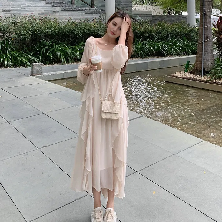 Icicofficial Slip Dresses Women's Apricot Two Piece Set-2