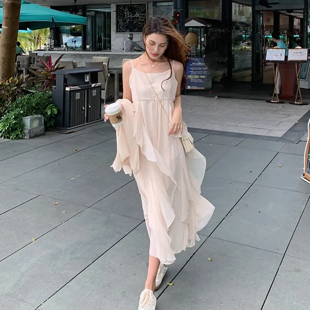 Icicofficial Slip Dresses Women's Apricot Two Piece Set-3