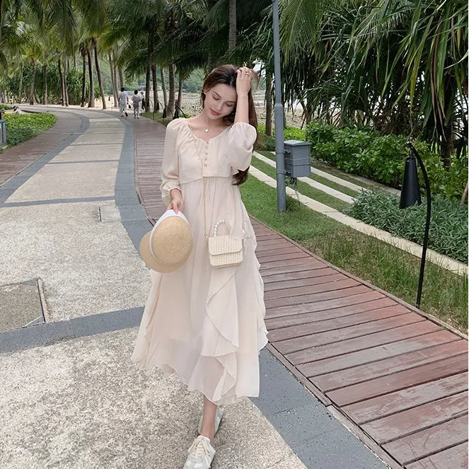 Icicofficial Slip Dresses Women's Apricot Two Piece Set-6