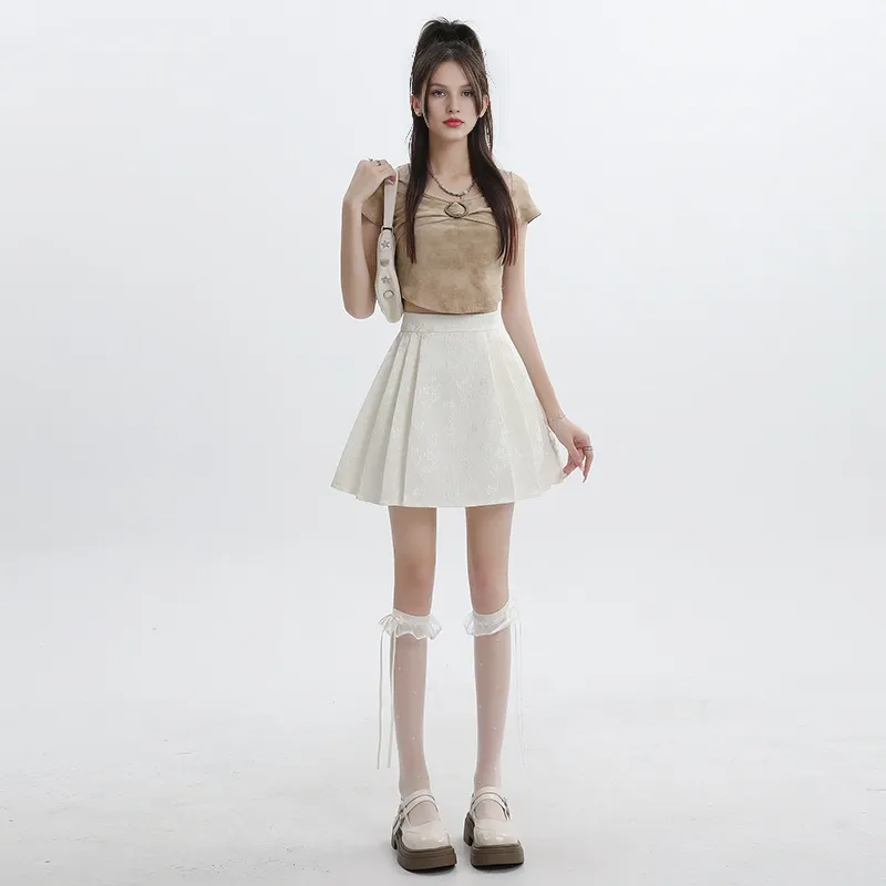 ZAZN Casual Short Skirts Women's Cream Apricot-1