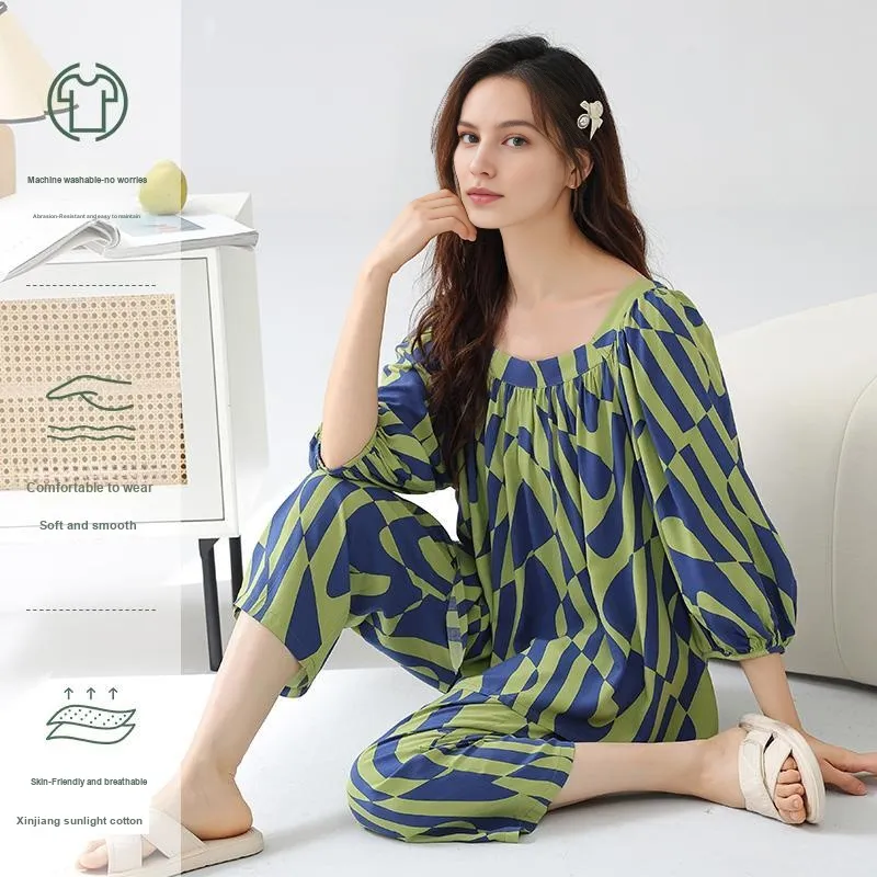 AUTUMNDEER Pajama Set Women's Green Apple Green-3