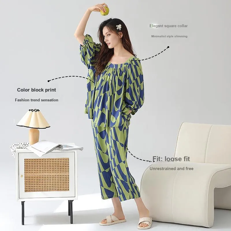 AUTUMNDEER Pajama Set Women's Green Apple Green-2
