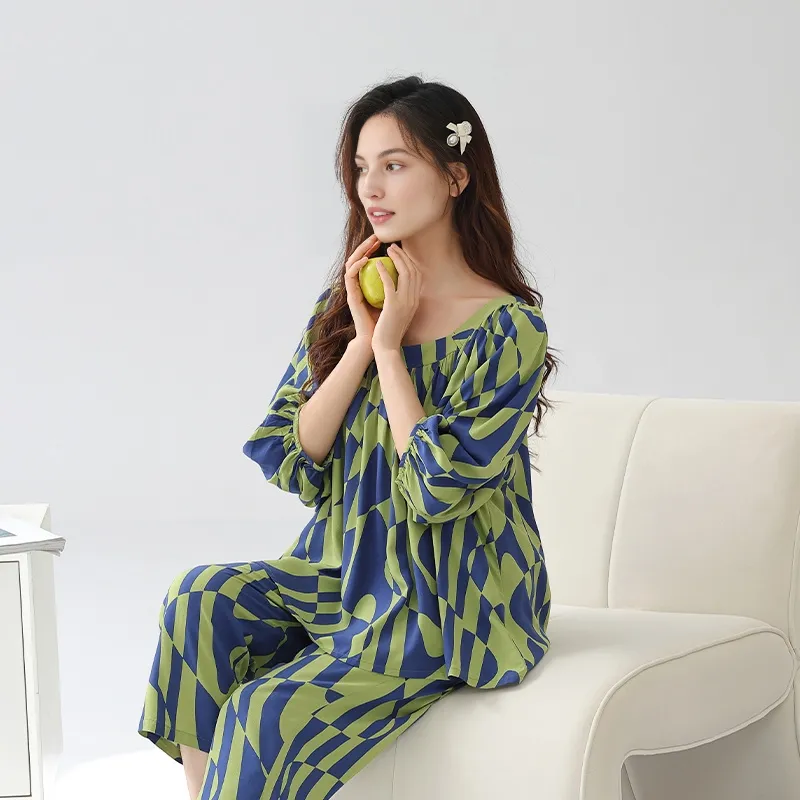 AUTUMNDEER Pajama Set Women's Green Apple Green-1