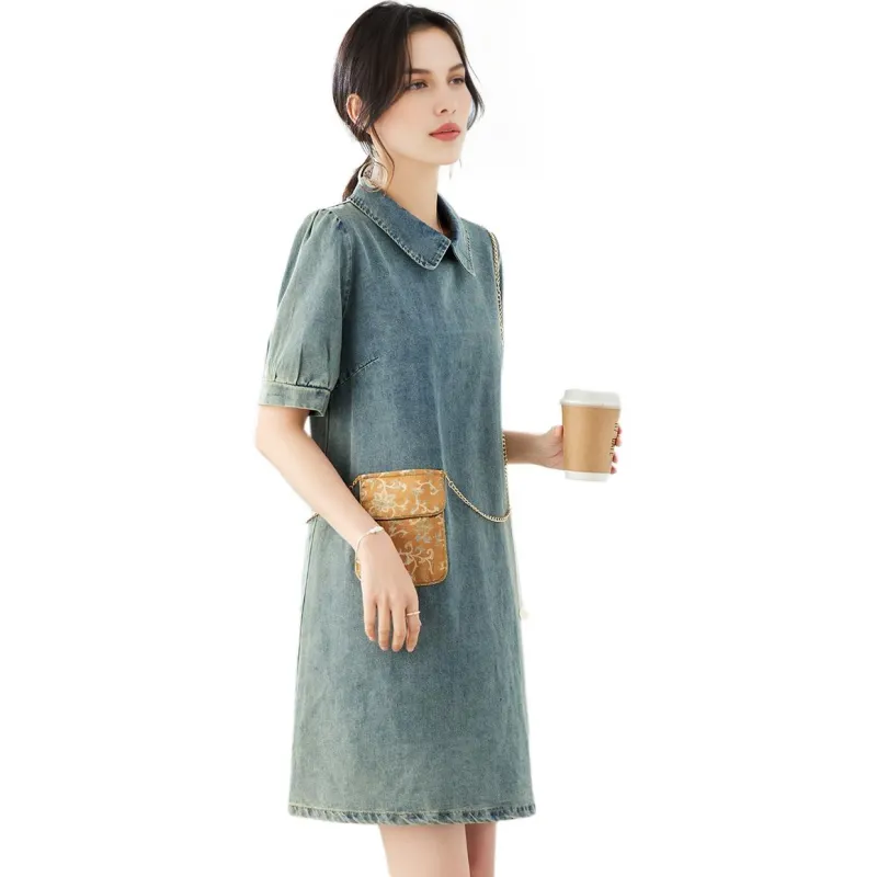 TERRE BLEUE Short Sleeved Dresses Women's Denim Blue-2