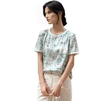 XWI SS24 Shirt Women's White Base With Green And Red Floral