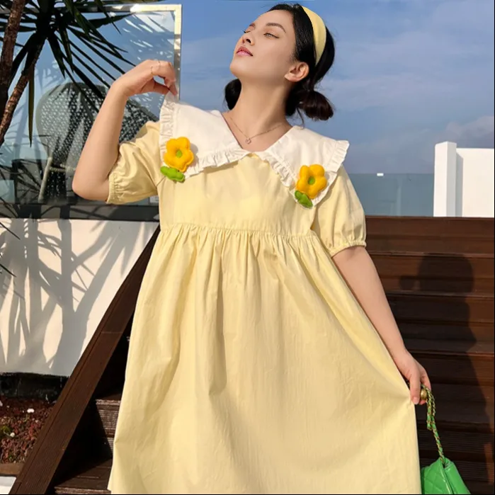 DAMABAIFENBAI Short-Sleeved Dresses Women's Custard-3