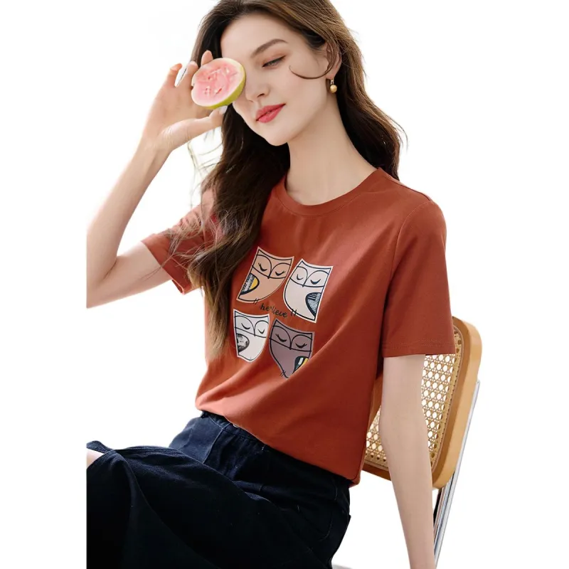 Mo Han Yi Mei T Shirt Women's Orange Red-1