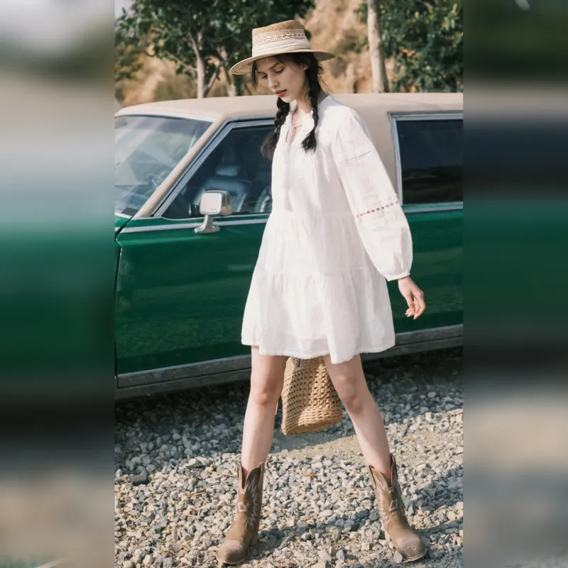 Wbwq Long Sleeved Dress Women's White-1