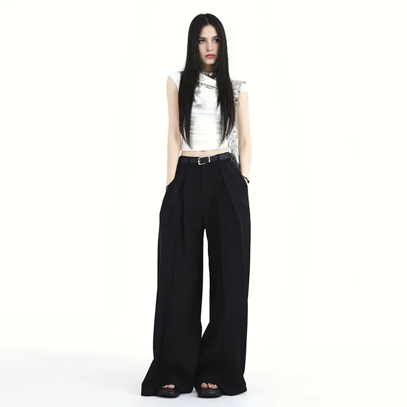 ZAZN Casual Pants Women's Black Includes Leather Belts-2